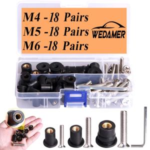 54 Pairs Neoprene Well Nuts Kit M4 M5 M6 with Stainless Steel Screw M5 Rubber Well Nuts Kayak Brass Copper Bolts Well Nut Kit for Kayak Motorcycle Boat Marine Windscreen Accessories (M4 M5 M6)