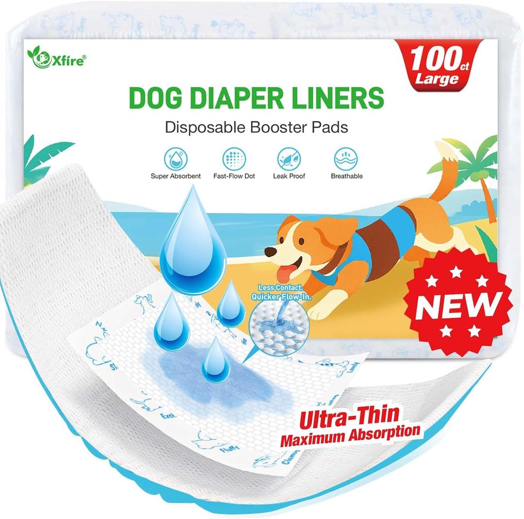 Dog Diaper Liners 100ct, Upgraded Ultra-Thin & Super Absorbent Dog Diapers Booster Pads for Male and Female Dogs, Disposable Doggy Diapers Inserts for Dog Belly Bands Wraps Period Panties (Large)