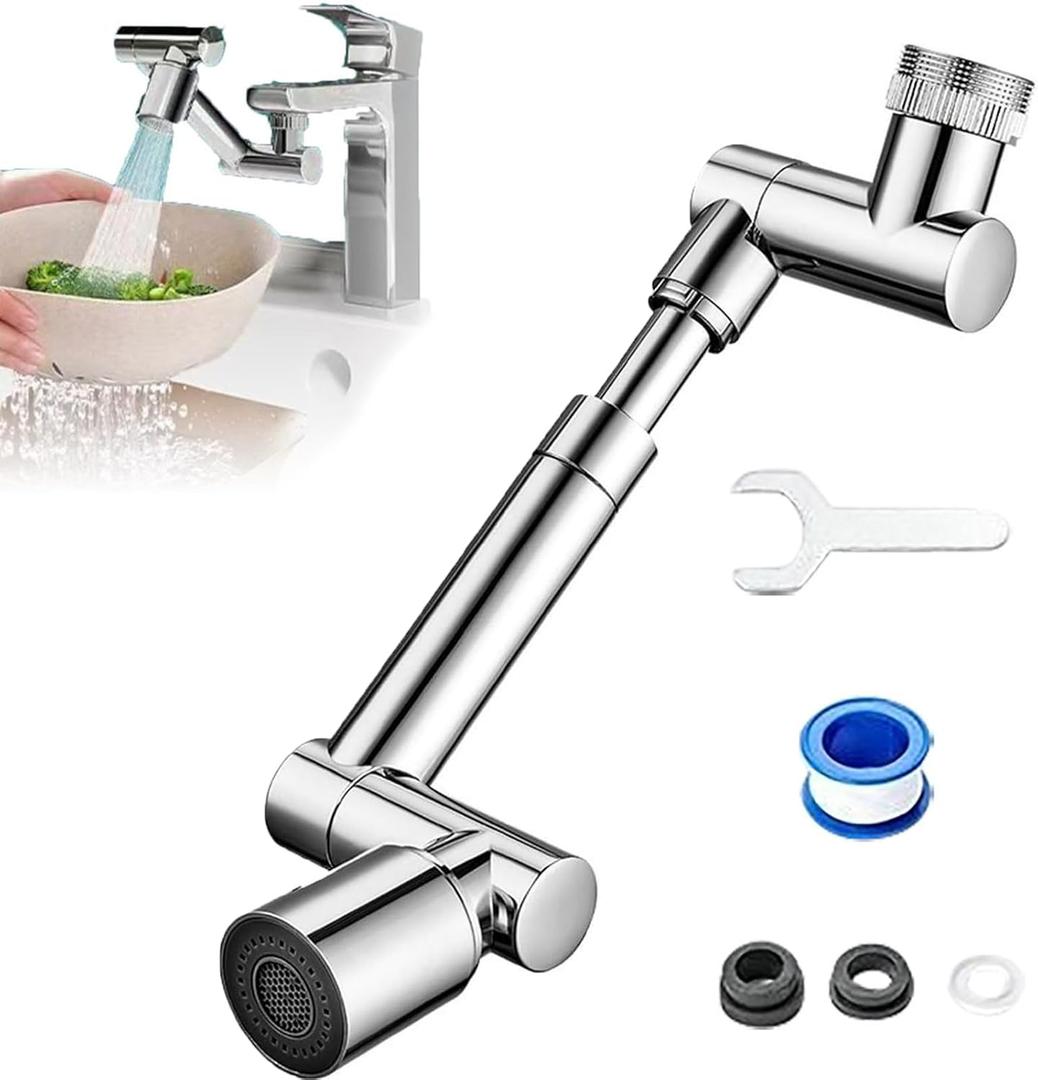Swivel Faucet Extender, Rotating Faucet Extender for Bathroom Sink With Splash Filter, Robotic Arm Extension Faucet Aerator Sink Face Wash Attachment for Kitchen Sink Bathroom (Silver)