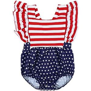 Ptomurs 4th of July Baby Girl Outfits Stars Stripe Print Rompers Ruffled Bodysuit USA Flag Clothes 6-12 Months