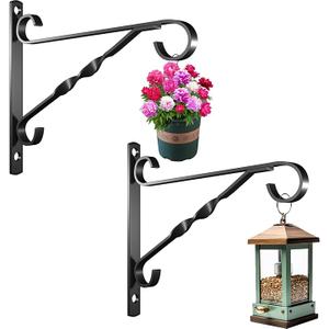 AMAGABELI GARDEN & HOME 2 Pack Hanging Plant Brackets Outdoor 10 inch Metal Fence Wall Plant Hanger Hooks for Hanging Flower Baskets Bird Feeders Lanterns Wind Chimes Rust-Resistant Black