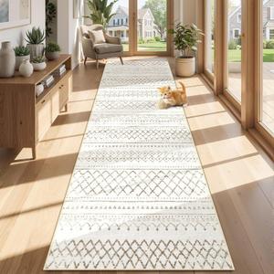 Runner Rug 2x8 Boho Geometric Area Rugs: Washable Kitchen Rug, Soft Non Slip Moroccan Long Hallway Rugs for Bedroom Bathroom Laundry Entryway Staircase Foyer(Brown,2X8)