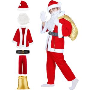 ASOOX Children's Santa Claus Costume  6PCS Boys' Santa Suit for Kids' Christmas Cosplay Party (Large, Red)