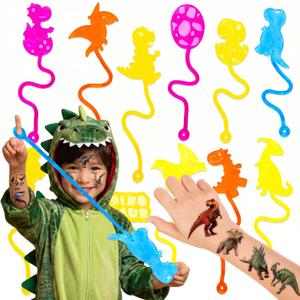 36PCS Dinosaur Party Favors for Kids - 24PCS Temporary Tattoos + 12PCS Stick Hands Stretchy Fidget Toys, Dino Birthday Goodie Bag Stuffers, Classroom Prizes, Treasure Box, Student Gifts