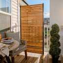 6ft H x 3ft W Freestanding Outdoor Privacy Screen, Enclo Wood Slat Privacy Panel with Steel Frame, Patio Screen Divider or Room Partition for Deck Balcony Indoor Outdoor EC18052