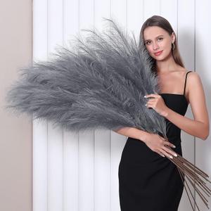 8 Pcs 45 inch Tall Faux Pampas Grass Decor, Large Artificial Grey Pompous Grass Bulk, Long Fake Pampas for Floor Vase Filler, Wedding, Baby Shower, Home and Boho Decor (Grey)
