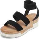 DREAM PAIRS Women's Open Toe Elastic Ankle Strap Casual Flatform Platform Wedges Sandals (Black) Size 8