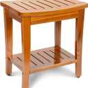 16" Compact Teak Shower Bench with Shelf, Premium Teak Shower Stool, Durable Waterproof Seat for Inside Shower, Solid Teak Wood Bench for Bathroom, Indoor & Outdoor Use