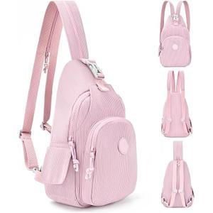 Corduroy Crossbody Sling Bag for Women, Cross Body Sling Chest Bag for Shopping Hiking with Dual Purpose Strap