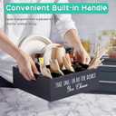 ALELION Paper Plate Dispenser for Countertop - Wooden Utensil Holder Organizer for Party - Silverware Caddy for Plate, Cup, Fork, Spoon - Cutlery Holder with Handles for Kitchen Camping Buffet