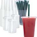 Charmount 100 Sets 20 oz Clear Plastic Cups with Lids and Straws, Disposable To Go Cups for Cold Drinks, Coffee Bar Accessories, Iced Coffee, Smoothies