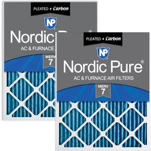 Nordic Pure 20x20x1 (Actual Size: 19 1/2 x 19 1/2 x 3/4) Pleated Air Filters MERV 7 Plus Carbon 2 Pack