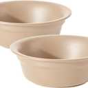 Havniva Ceramic Set of 2 Dog and Cat Bowls, 2pcs Basic 1 Cup Food or 7.8 oz Water Dishes for Puppy, Kitty, Wide Opening Rounded Edge (2 Bowls, Oat Beige)