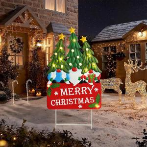 Afirst Christmas Yard Stakes Light Up Yard Decorations with LED Gnomes Santa Trees Metal Lighted Stakes Merry Christmas Sign Outdoor Garden Stake Lawn Pathway Outdoor Decoration