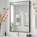 Black Bathroom Mirror, 16"x20" Rectangle Mirror, Matte Black Mirror, Metal Frame Square Corner Vanity Mirror, Wall Mounted Mirror for Modern, Living Room, Bedroom, Horizontal Or Vertical 