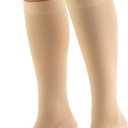 Truform 20-30 mmHg Compression Stockings for Men and Women, Knee High Length, Closed Toe, Beige, Medium (Pair of 1)
