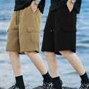 2PCS Men's Cargo Shorts with Drawstring Elastic Waist & Multiple Pockets, Casual Workwear Shorts for Young Men L