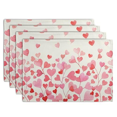 Pink Love Heart Valentine's Day Placemats Set of 4 Valentine Seasonal Holiday Linen Table Mats 12x18 Inch Anniversary Wedding Sweet Romantic Place Mats for Party Kitchen Dining Outdoor Indoor Decor