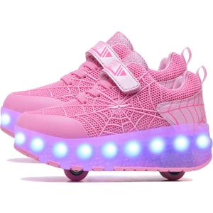 Aikuass USB Chargable LED Light Up Roller Shoes Wheeled Skate Sneaker Shoes for Boys Girls Kids, Size: 13 Little Kid