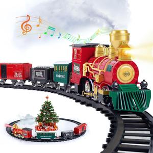OCHIDO Christmas Train Set, Electric Train Set with Smokes, Lights and Sound, Toy Train Set for Under Christmas Tree, Christmas Tree Train Gifts for 3 4 5 6 7 8+ Year Old Kids