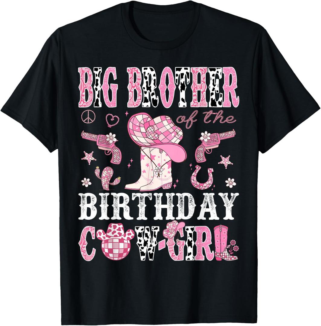 Big Brother Of The Birthday Cow-Girl Pink Disco Western T-Shirt (Black), 4T
