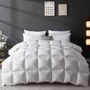 L LOVSOUL Goose Feather Down Fiber Comforter Queen Size, 100% Organic Cotton Fabric Duvet Insert,1200TC,750+FP, Hotel Collection, Heavyweight White Bedding Comforters with 8 Tabs,92oz