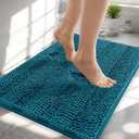 OLANLY Thick Small Bathroom Rugs 24x16, Extra Absorbent Chenille Striped Bath Rugs, Rubber Backing, Machine Wash, Bath Mats for Bathroom Floor, Tub and Shower, Home Decor Accessories, Peacock Blue