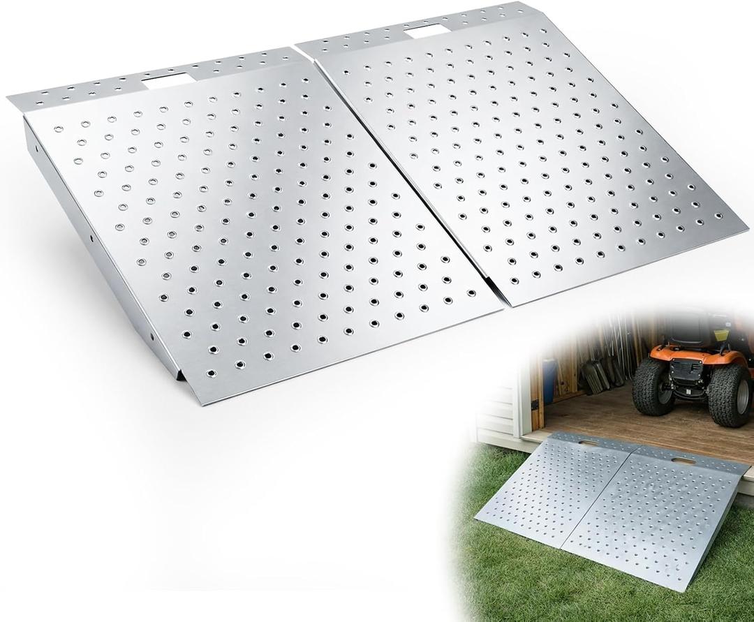 Zonon 2 Pcs 29" x 48" Shed Ramp for Riding Mower and Lawn Equipment 1500 lb Capacity Anti Slip Punch Plate Ramp for Sheds, Garages, Barns, ATV, Lawnmower, Golf Cart, Sturdy Anti Slip Ramps