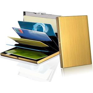 Metal Credit Card Holder, RFID Blocking Credit Card Holder 6 Slots, Metal Credit Card Wallet for Men and Women (Golden)