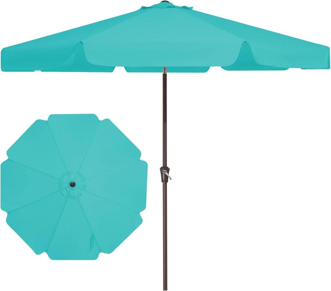 JEAREY 9 FT Patio Umbrella Outdoor, Table Umbrellas Market Umbrella w/Push Button Tilt/Crank, 8 Sturdy Ribs(Teal)
