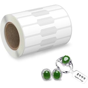 500 Pcs Jewelry Tags Roll for Necklace Earring Price Identify, Labelchoice Rectangle Shape Self Adhesive White Blank Dumbbell Jewelry Stickers Labels for Bracelet, Ring, Clothing Display