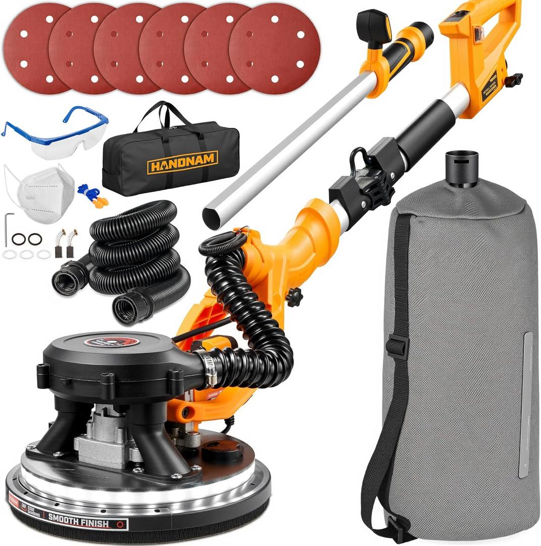 Electric Drywall Sander with Vacuum, 950W&26FT Power Cord for Ceiling/Wall | 99% Dust Collection, Extendable Pole, LED Light, 9 Variable Speed 800-2100RPM, for Sheetrock, Popcorn Ceilings, Corners
