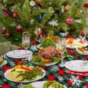 KALOR 3 Pack Christmas Tablecloth, 54 x 108 Inch Red Green Snowflake Large Disposable Table Cover, Waterproof Vintage Cloth for Party Decorations Supplies