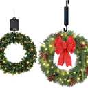 Solar Christmas Wreath 24 Inches Pre-Lit Solar 50 Led Christmas Decor and Solar Spring Wreath for Front Door 16inch 30LED Pre-lit Holly Wreaths Festival Farmhouse Decor(2401+1604)