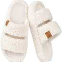 EverFoams Womens Fuzzy Open-toe Slippers Indoor Vanilla Ice,9-10 US