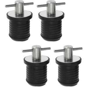 4-Pc Boat Plug Set - T Handle Drain Plugs with Brass/Stainless Steel Handle (Stainless Steel, 1 Inch)