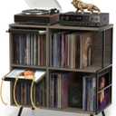 Faesun 3 Tier Record Player Stand with Flip-Down Record Shelf, Gray