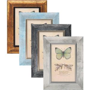 XUANLUO 4x6 Picture Frames Set of 4 Rustic Retro Photo Frame with HD Plastic Cover for Wall Mount and Tabletop Display Family Friends Wedding Gift