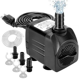 GROWNEER 550GPH Submersible Pump 30W Ultra Quiet Fountain Water Pump, 2000L/H, with 7.2ft High Lift, 2 Nozzles, 4.9 Feet Tubing for Aquarium, Fish Tank, Pond, Hydroponics, Statuary, Black