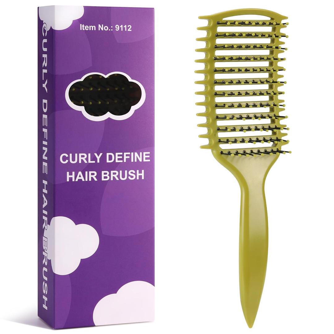 Curl Defining Brush, Vented Curly Hair Brush for Effortlessly Detangling Shaping and Defining Women's Men's Curls on All Wet or Dry Hair Types, Reduces Frizz (Matcha Green)