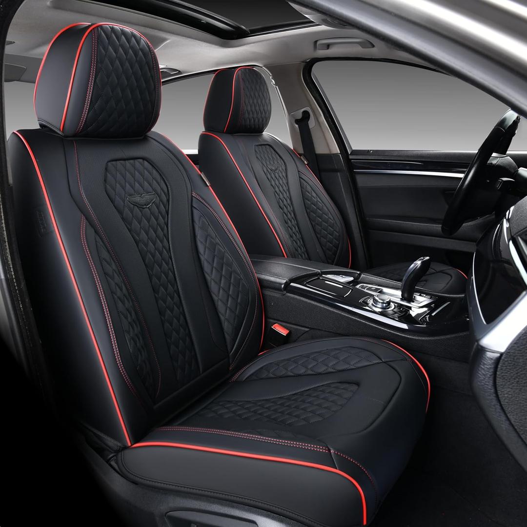 Coverado Seat Covers, Car Seat Covers Front Seats, Black Car Seat Cover, Waterproof Leather Seat Covers, Seat Cushion, Front Car Seat Covers Leather Car Seat Protector Universal Fit Most Cars Red Line