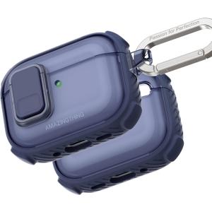 AMAZINGTHING for AirPods Pro 3 [Titan PRO Guardian] Case, MagSafe and Apple Watch Charger Compatible, X-Cushion PRO 7 Shock-Absorbing Defense, One-Click Locking Lid, Carabiner Included, Blue