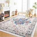 Area Rug 4x6 Washable Rug Gray Vintage Traditional Floor Cover Foldable Thin Retro Accent Indoor Distressed Non Slip Carpet Floral Print Mat Bedroom Living Room Bathroom