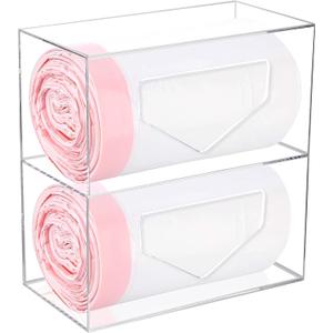 Trash Bag Dispenser Roll Holder Under Sink & Wall Mount - 2 in 1 Clear Acrylic Garbage Bag Holder Organizer for Cabinet Kitchen  Storage Box Holder for Garbage, Grocery & Plastic Bags (Double Roll Dispenser (10.45'' x 10.7'' x 5.4''))