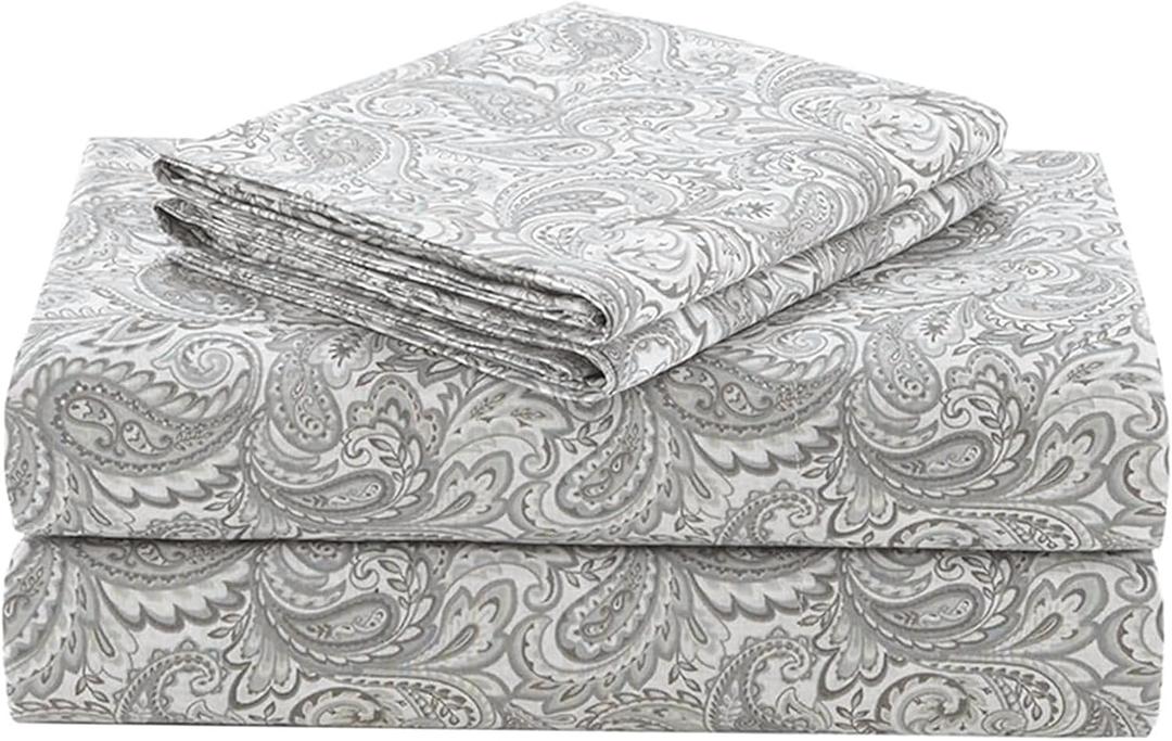 Comfort Spaces 100% Cotton Sheets Queen, Breathable, Naturally Cool Cotton Sheets, Soft Cotton Bed Sheets with 14" Elastic Pocket Fits up to 16" Mattress, All Seasons Sheet Set, Paisley Multi 4 Piece