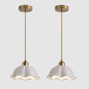 Modern Gold Milk Glass Pendant Light Mid Century Adjustable White Ceramic Hanging Light Fixture Vintage Brass Pendant Light Kitchen Island Nordic Hanging Lamp (2 Pack) MPL11-2 GD