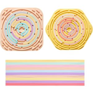 2 Pack Sensory Activity Board with 20 Random-Color Strings, Double-Sided Silicone Sensory Fidget Toy for Kids and Adults with Autism, ADHD, Silent, Stress Relief, Calming, Focus, Gift for Girls Boys