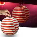 Mirror Disco Ball, 8 Inch Red and Sliver Hanging Party Disco Ball, Big Party Decorations Reflective Mirror Balls for Christmas Dance Floor, Birthday, Wedding, DJ, and Home Stage Décor (set of 2)