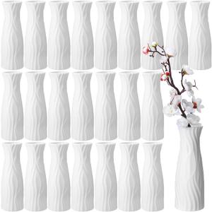 Mimorou 24 Pcs Composite Plastic Flower Vase Ceramic Look Decorative White Unbreakable Plastic Vases for Flower Centerpieces for Living Room Table Home Decor(Classic Style)