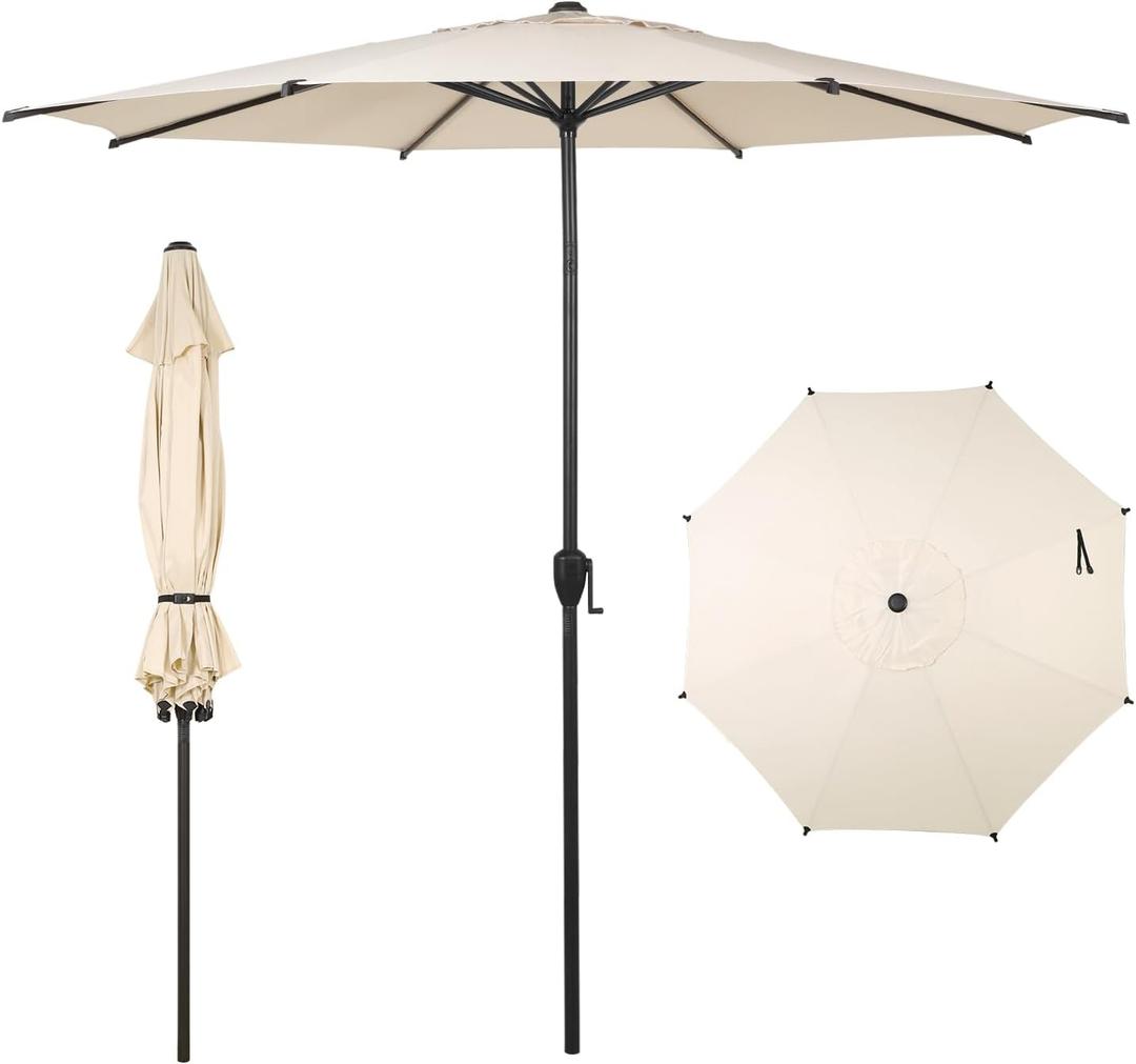 Abba Patio 9FT Lyon Outdoor Patio Umbrella Outdoor Table Umbrella with Push Button Tilt and Crank Market Umbrella 8 Sturdy Ribs UV Protection Waterproof for Garden Deck Backyard Pool Beige